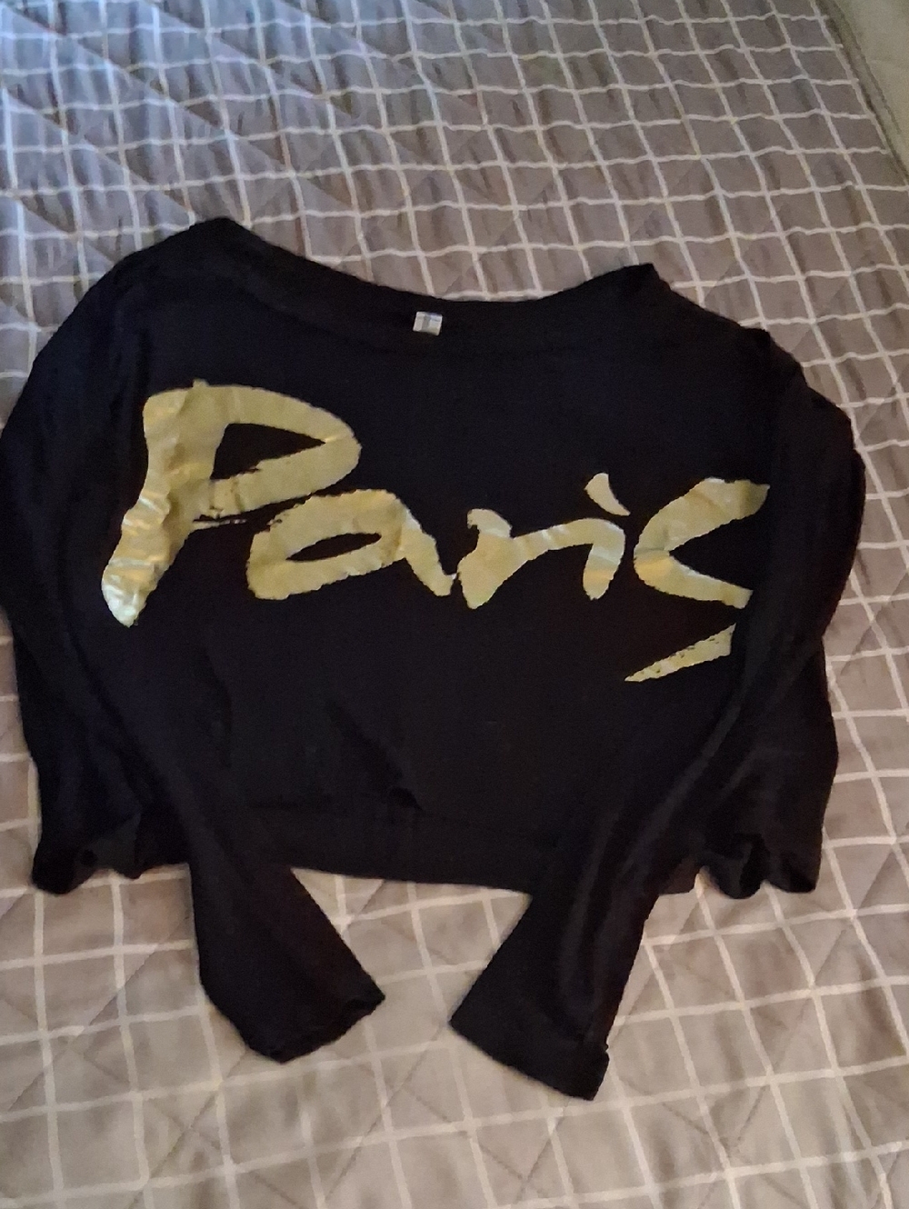 Black Crop Top with Gold 'Paris' Script